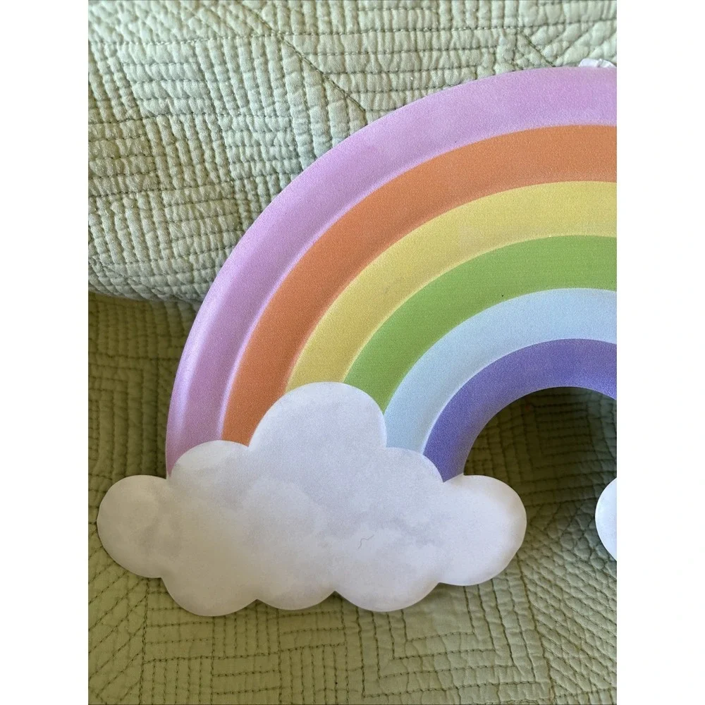 Rainbow & Clouds Pastel Metal Wall Decoration w Hanger 15 X 8